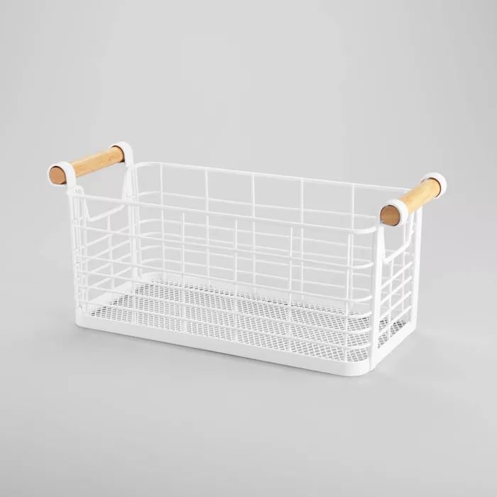 Rectangular Wire Natural Wood Handles Basket - Brightroom™ | Target