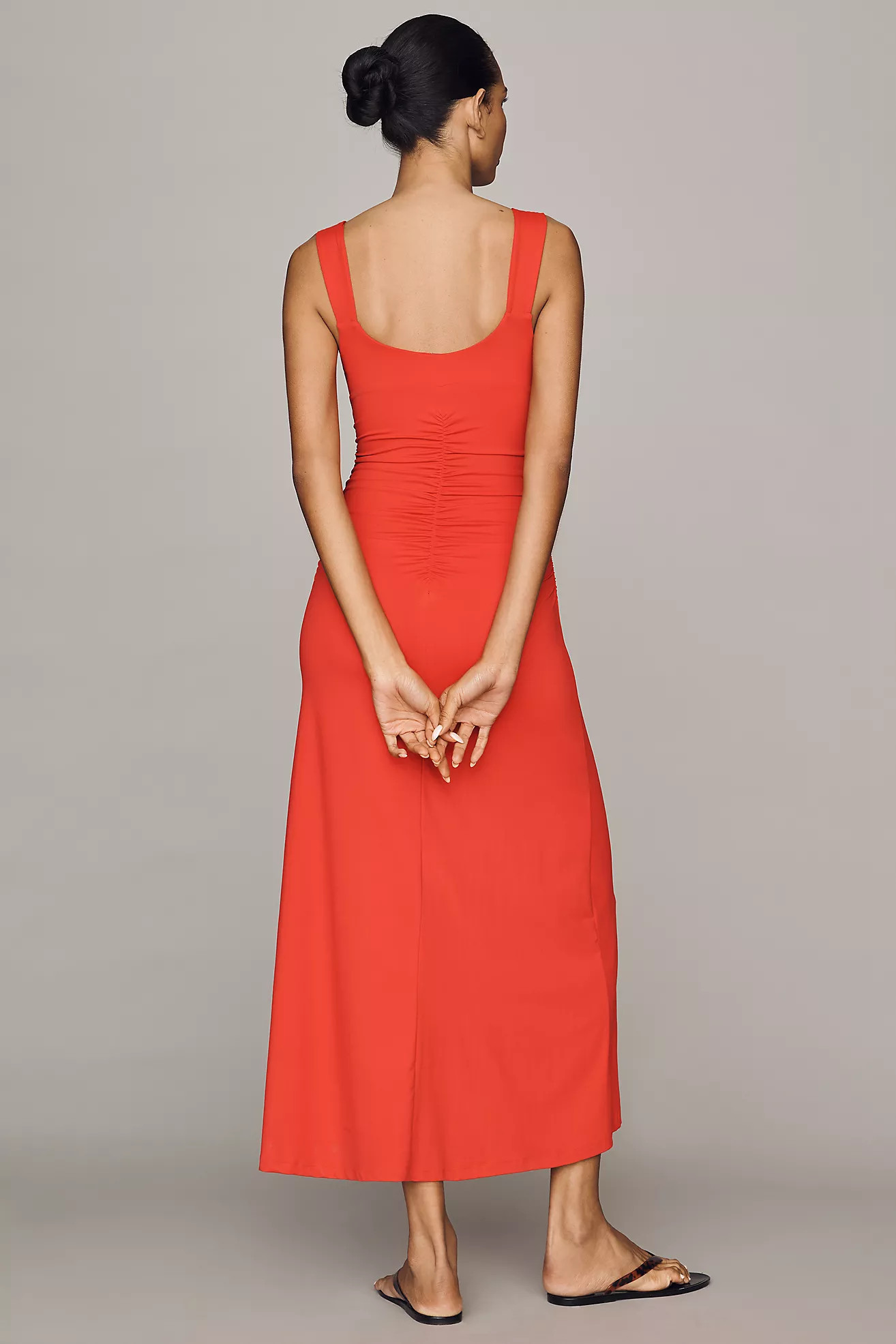 Maeve Square-Neck Ruched Knit Midi Dress | Anthropologie (US)