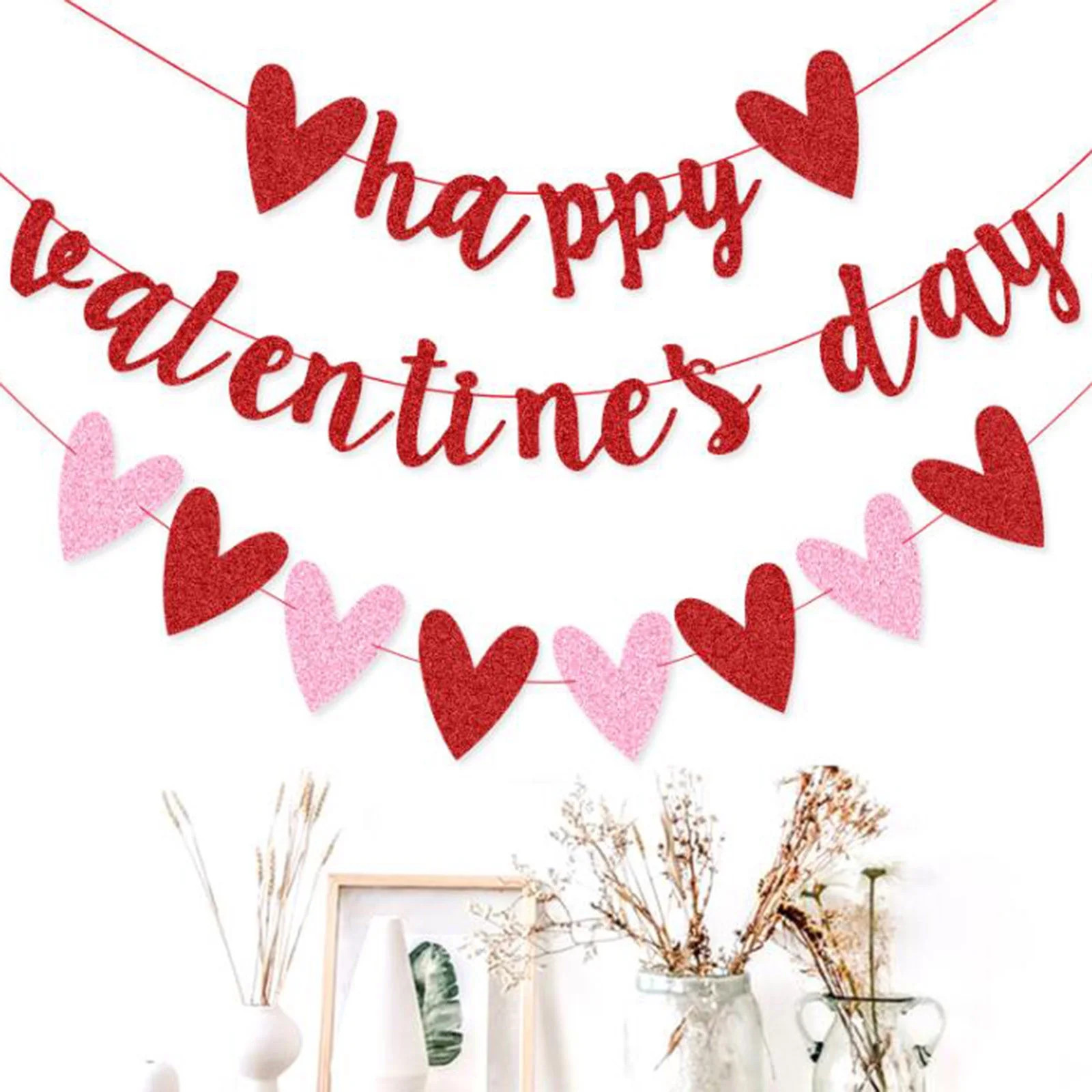 Mnycxen Valentine's Day Decoration Flag Flash Pink Love Flower Decoration Love Party | Walmart (US)