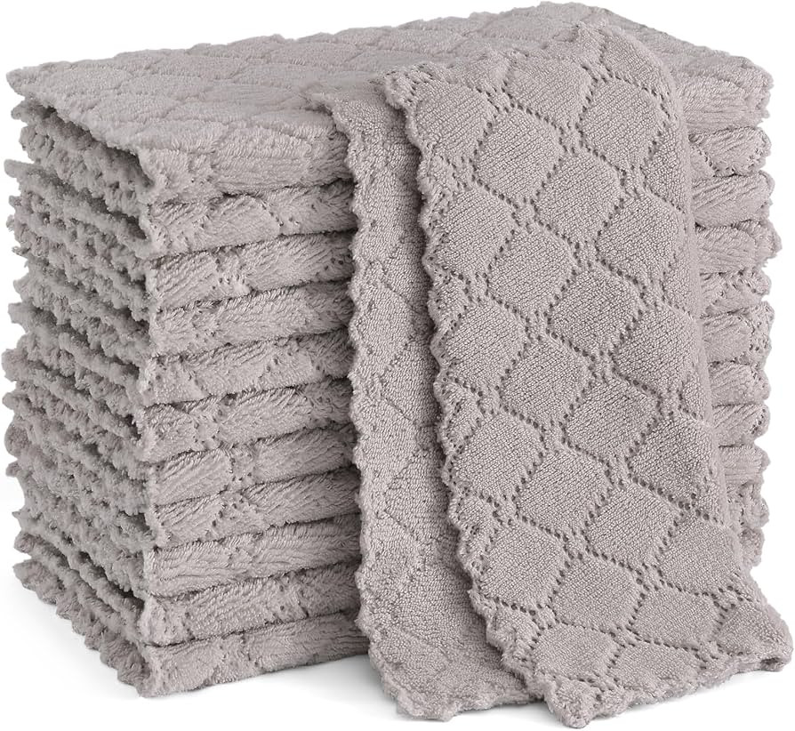Homaxy 12 Pack Kitchen Dish Cloths (10 x 10 Inches, Grey), Super Soft and Absorbent Coral Velvet ... | Amazon (US)