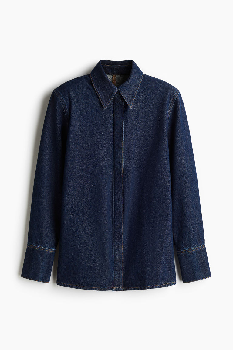 H & M - Denim Shirt with Shoulder Pads - Blue | H&M (US + CA)
