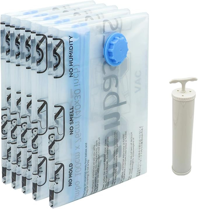 Amazon Basics Vacuum Compression Storage Bags with Airtight Valve and Hand Pump - Medium, 5-Pack | Amazon (US)