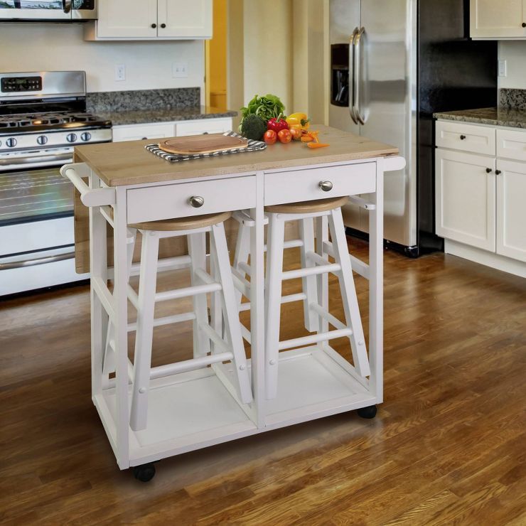 Square Hardwood Drop Leaf Table Top Breakfast Cart Natural/White - Flora Home | Target