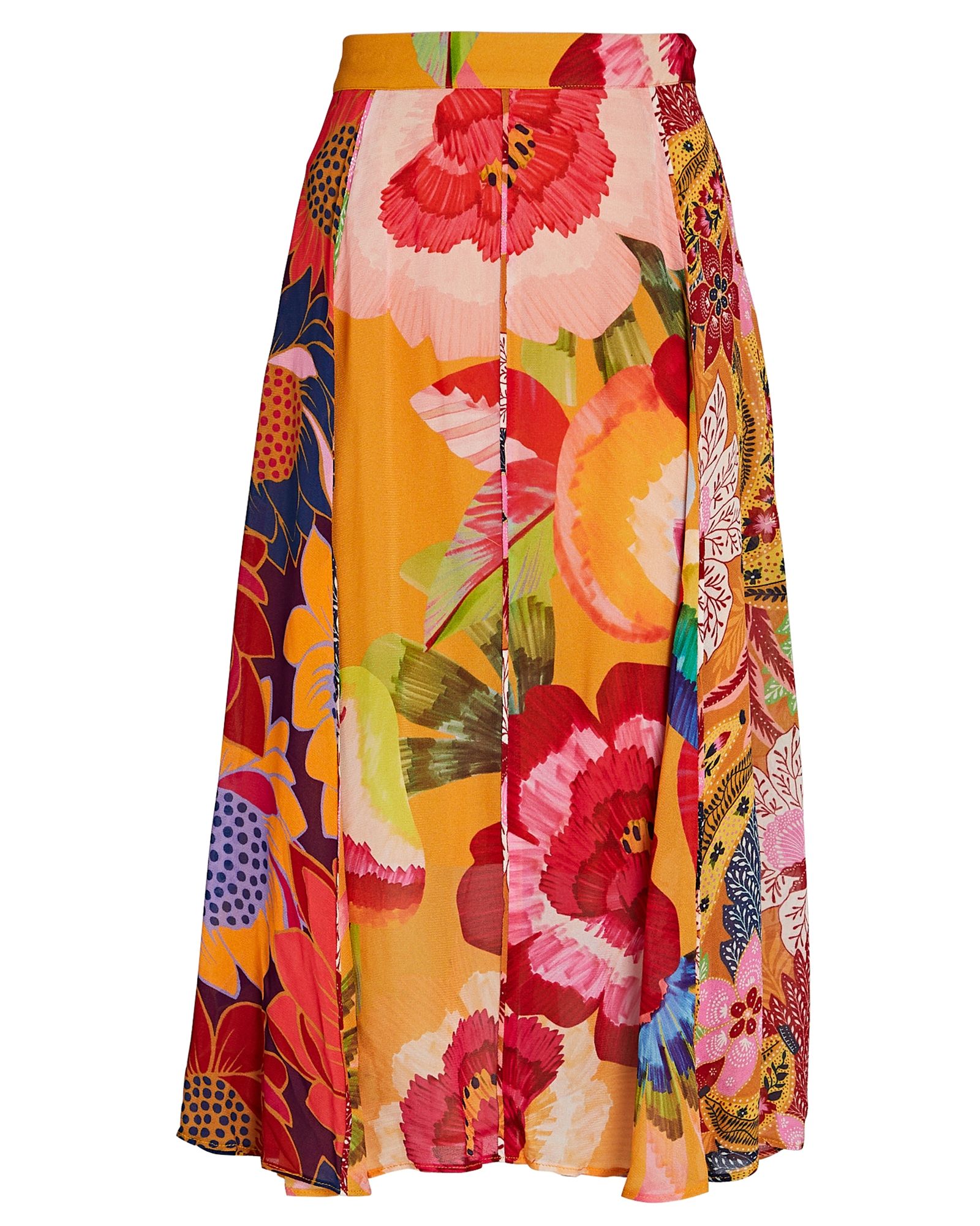 Farm Rio Banana Floral Midi Skirt, Orange/Pink P | INTERMIX