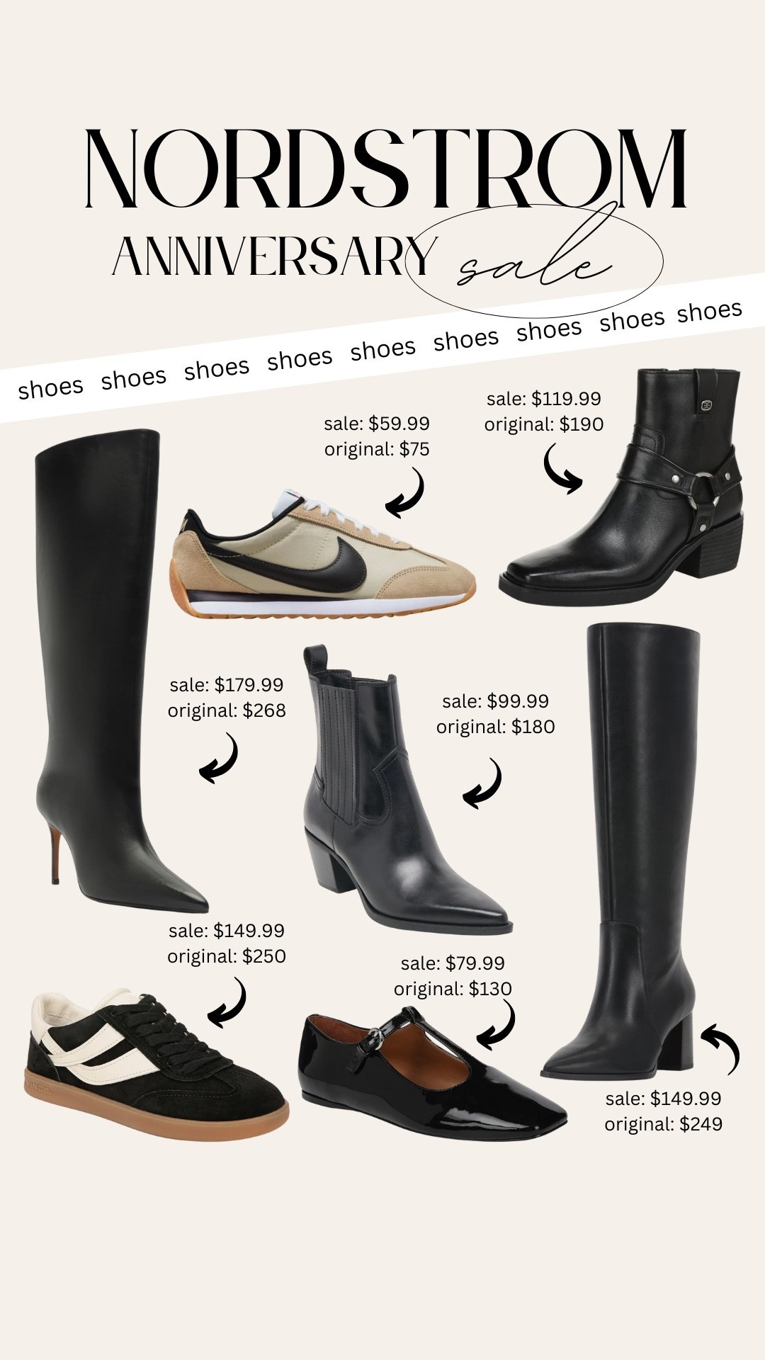 Nordstrom Anniversary Sale
knee high boots, sneakers, Nike sneakers, fall shoes, fall fashion, black boots, flats

#LTKShoeCrush #LTKSaleAlert