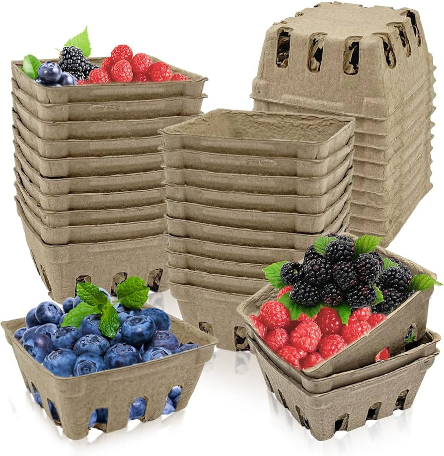 Rainmae 30 Pack Natural Pulp Fiber Berry Basket, Molded Berry Basket Produce Vented Container for... | Amazon (US)