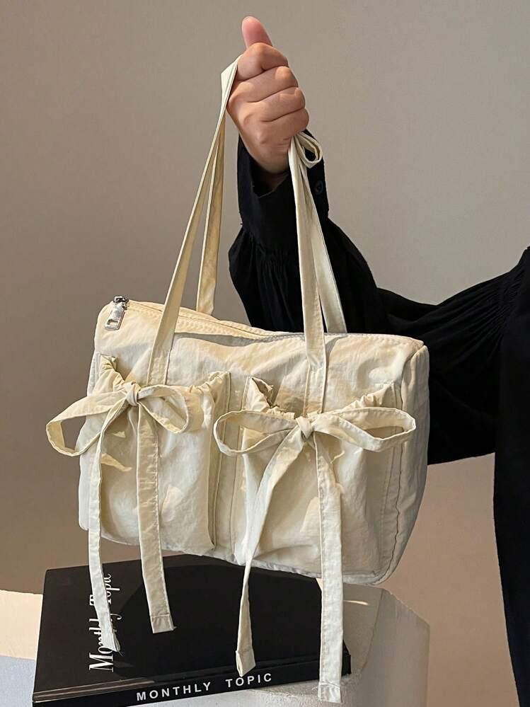 1pc Bowling Bag Style Fashion Elegant College Shoulder Bag Large Capacity Ladies Tote Handbag Sof... | SHEIN