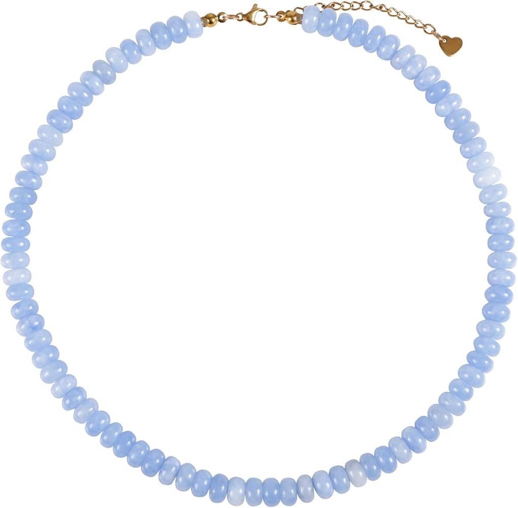 Natural Stone Bead Necklace for Women, Blue Beaded Necklaces Bohemian Beach Jewelry Stylish & Adj... | Amazon (US)