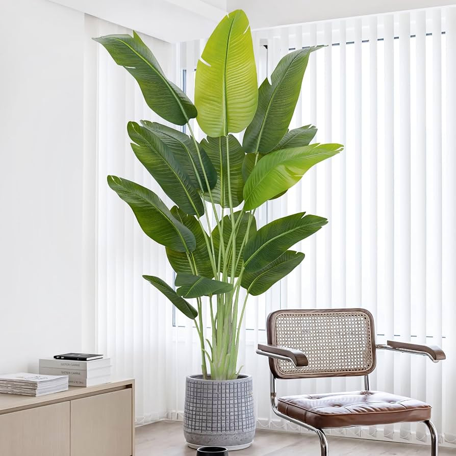 Lifelike Bird of Paradise Artificial Plant,6.6ft Faux Banana Leaf Tree with 15 Trunks - Perfect I... | Amazon (US)