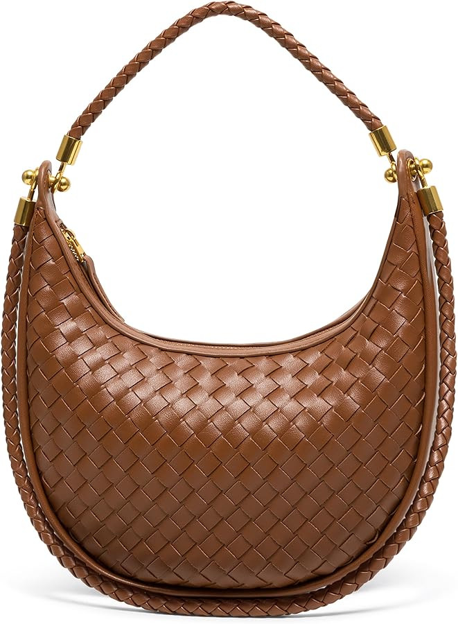 Joryin Woven Leather Crescent Shoulder Bag for Women, Saddle Purse Braided Top-Handle Handbag Und... | Amazon (US)