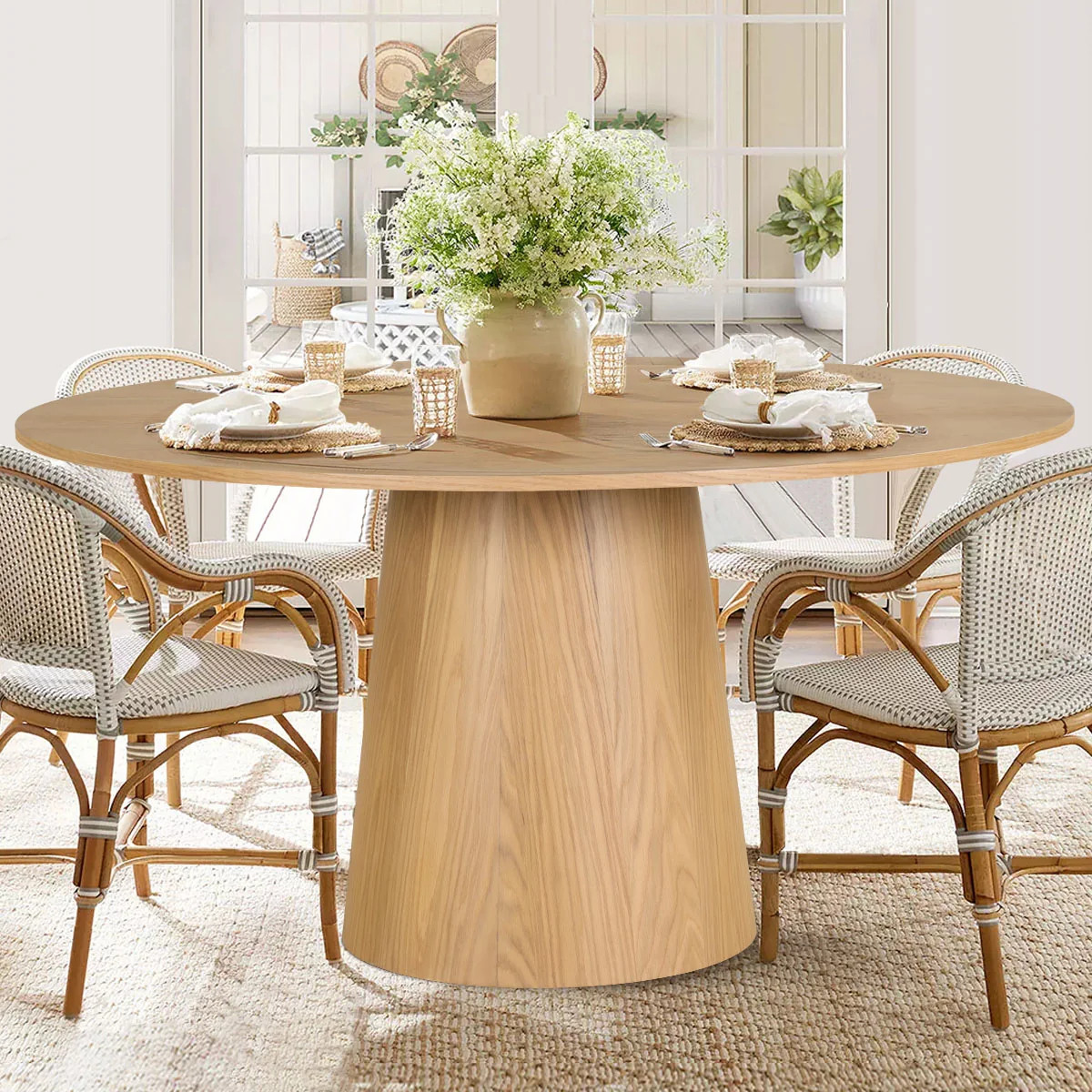 Orchid 52" Solid Oak Wood Round Pedestal Dining Table | Pop Maison
