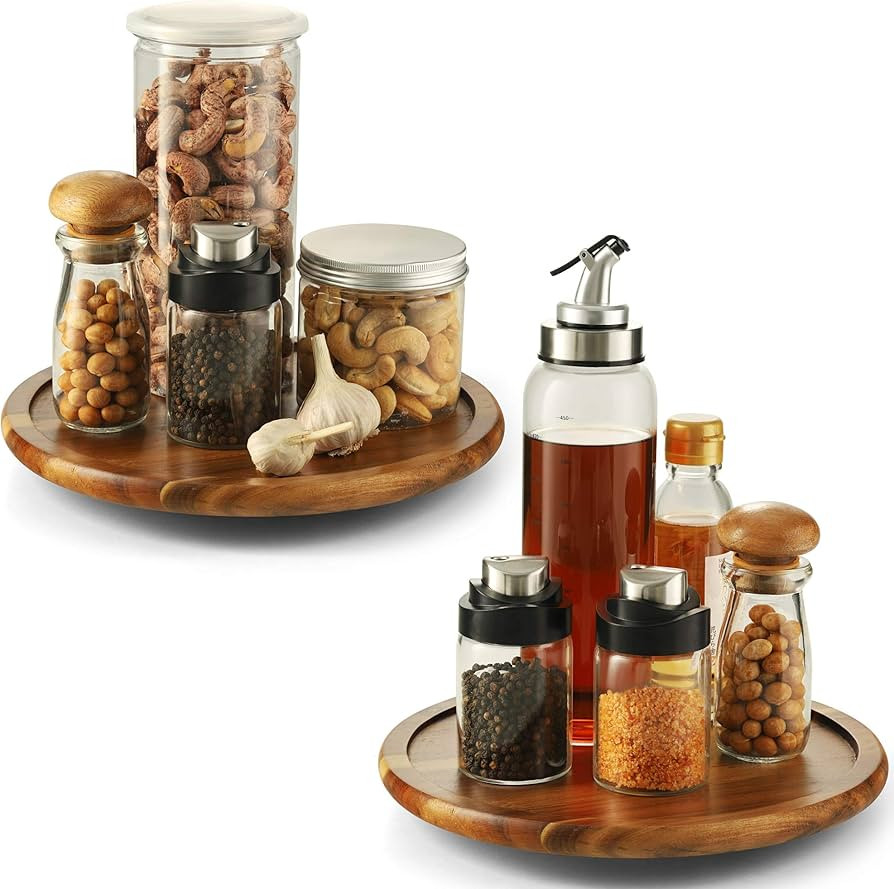 RABAHA 2 Pack Acacia Lazy Susan Organizer for Cabinet (10 Inch) - Wooden Lazy Susan Turntable for... | Amazon (US)