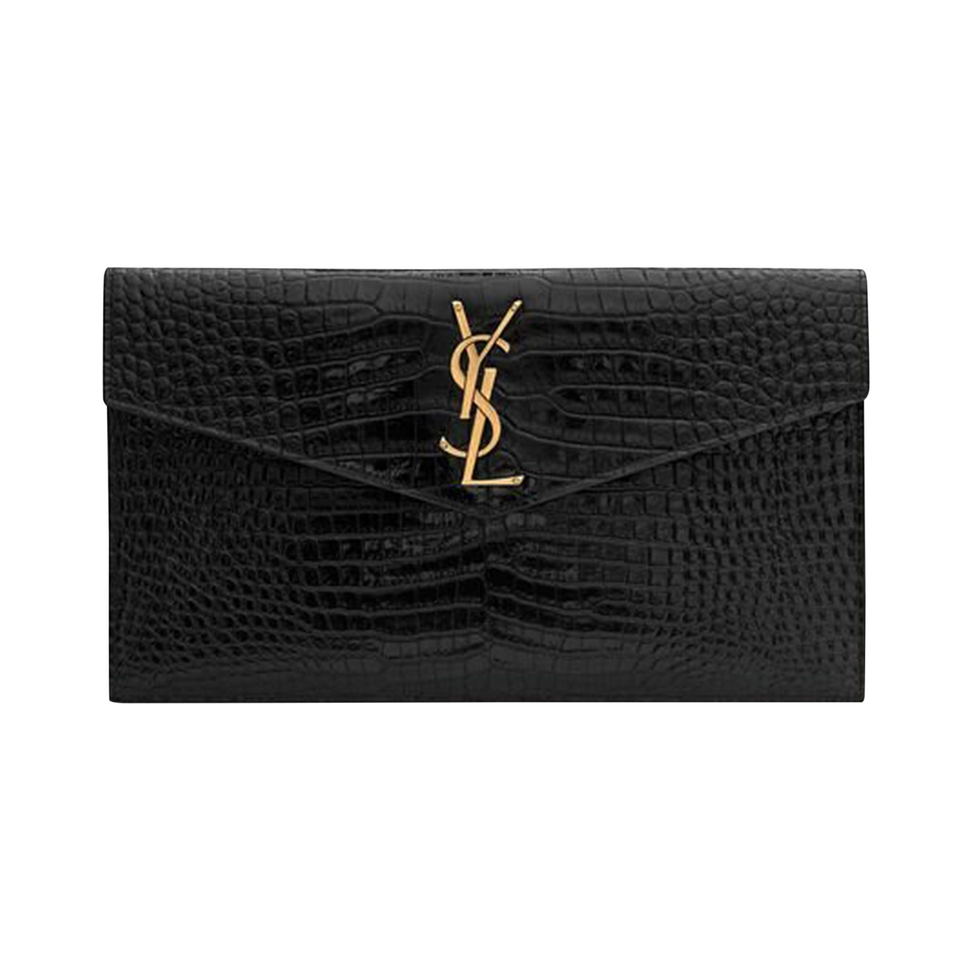 Saint Laurent Uptown Crocodile Embossed Pouch 'Black' | Women's Size Onesize | GOAT
