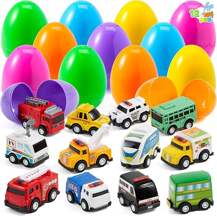 JOYIN 12 Pcs Prefilled Easter Eggs with Toys, Plastic Eggs with Alloy Pull Back Cars, Easter Bask... | Amazon (US)