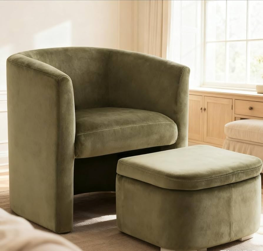 COLAMY Velvet Morden Living Room Chair with Storage Ottoman, Barrel Accent Chair with Lounge Seat... | Amazon (US)