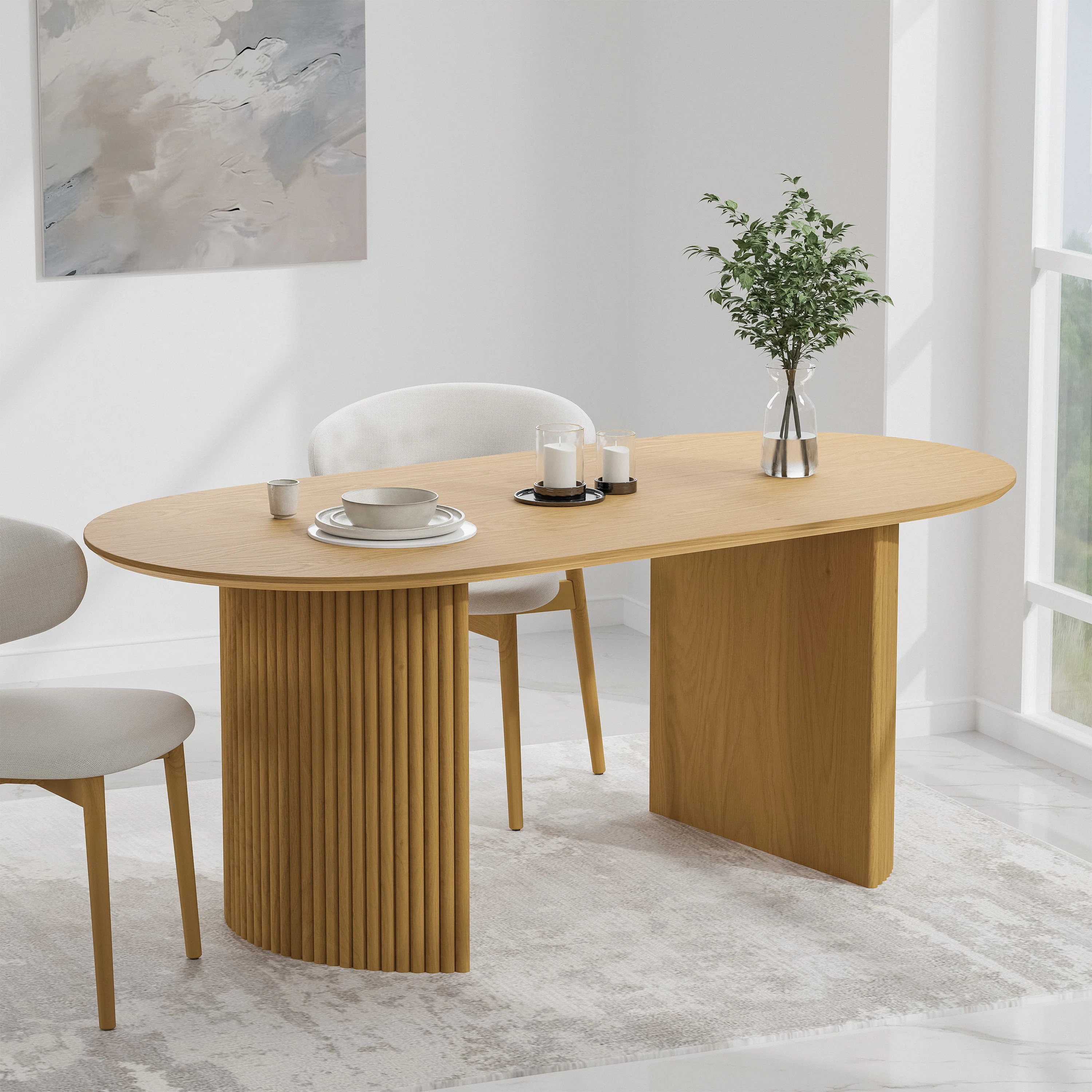 Fohoren 30"H×33.5"W Oval Dining Table Double Pedestal Kitchen Table | Wayfair North America