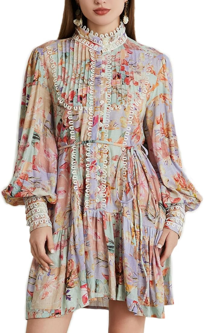 Ruffle Sleeve Tunic Midi Dress Flowy Shift Sundress Sweet Babydoll Button Down Swing Skirt | Amazon (US)