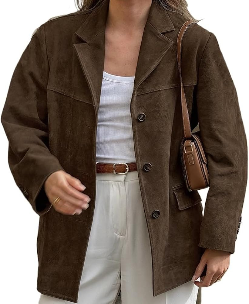 Vintage Baggy Suede Jackets for Women Y2K Old Money Aesthetic Chamois Leather Blazer Winter Fall ... | Amazon (US)