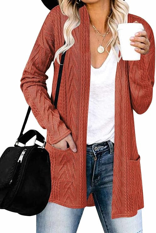 MEROKEETY Women's Casual Long Sleeve Open Front Cable Knit Cardigans Lightweight Solid Color with... | Amazon (US)