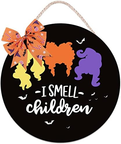 ROCWOHO Halloween Hocus Pocus Wooden Door Hanger Indoor Outdoor Wall Decorations I Smell Children... | Amazon (US)