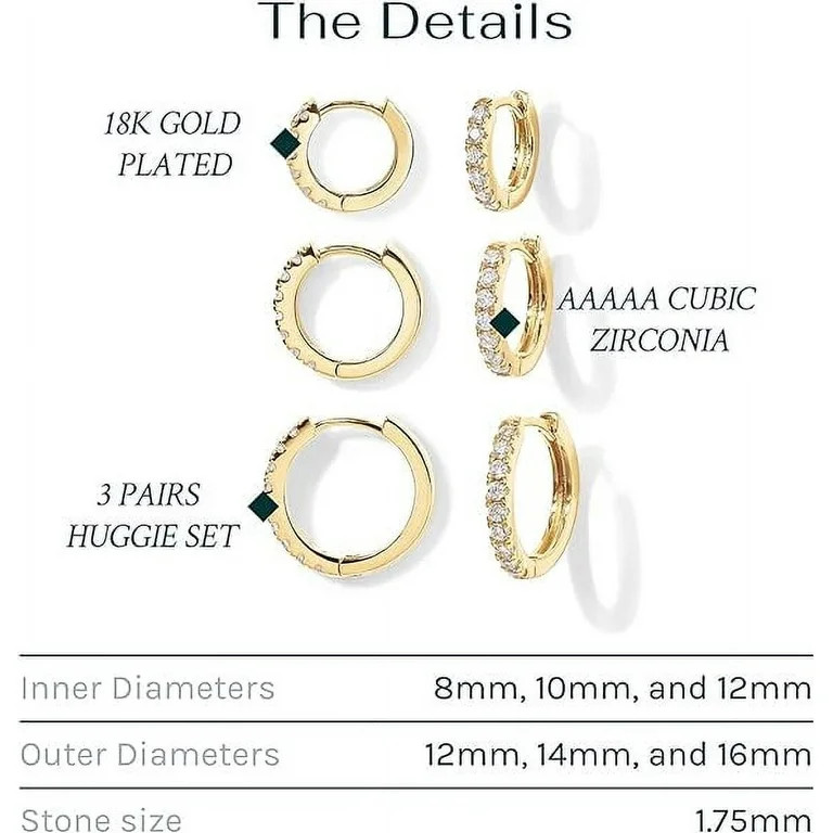 PAVOI 18K Yellow Gold Plated 925 Sterling Silver Post, 3 Pairs Small Gold Hoop Earrings Set | Min... | Walmart (US)