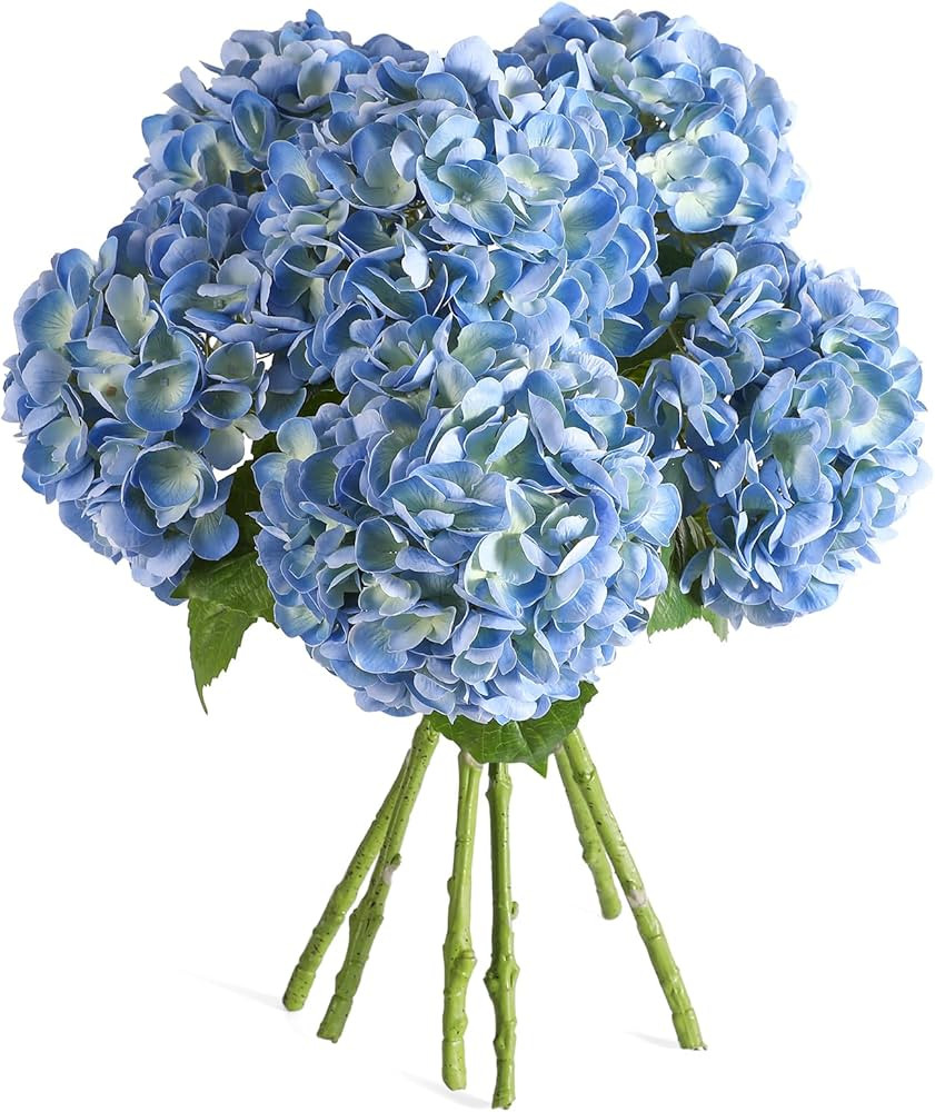 Kisflower 6PCS 22 inch Hydrangea Artificial Flowers Real Touch Blue Faux Hydrangea Flowers with H... | Amazon (US)