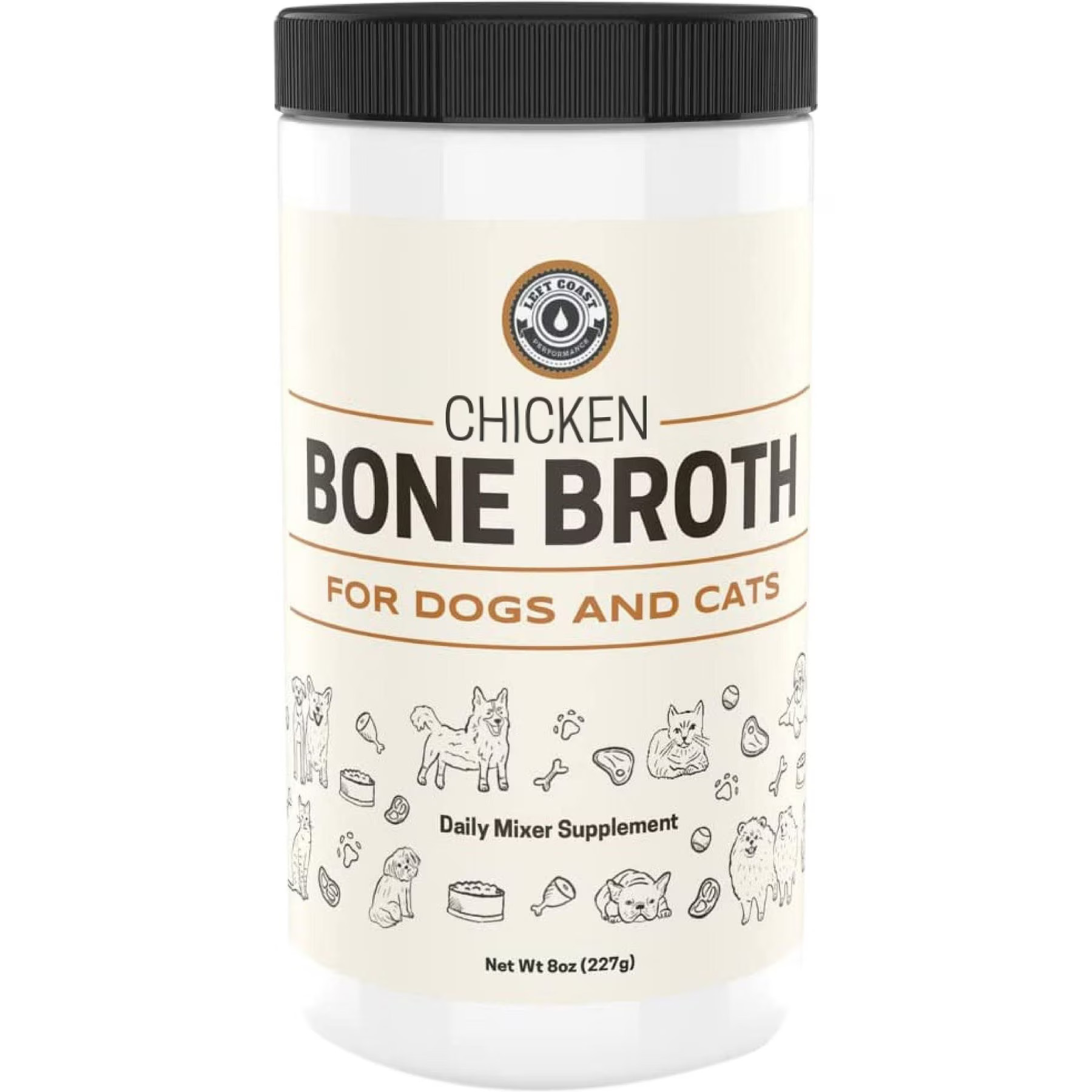 Left Coast Performance Chicken Bone Broth Powder Supplement for Dogs & Cats, 8-oz jar | Chewy
