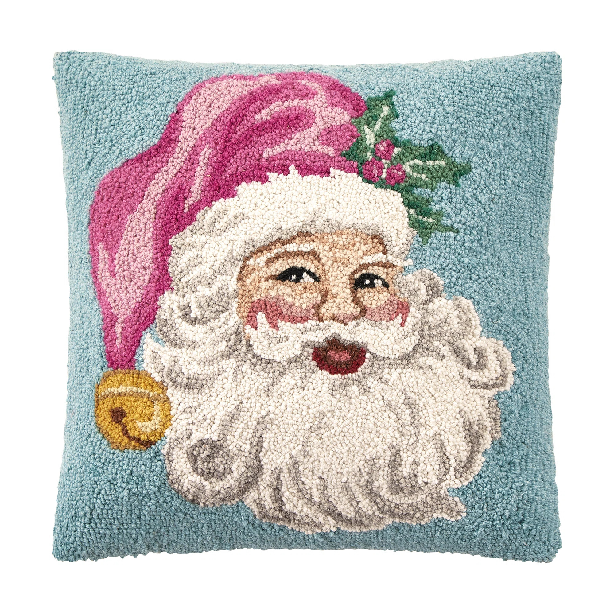 Retro Pink Santa Wool Hook Pillow | Wayfair North America