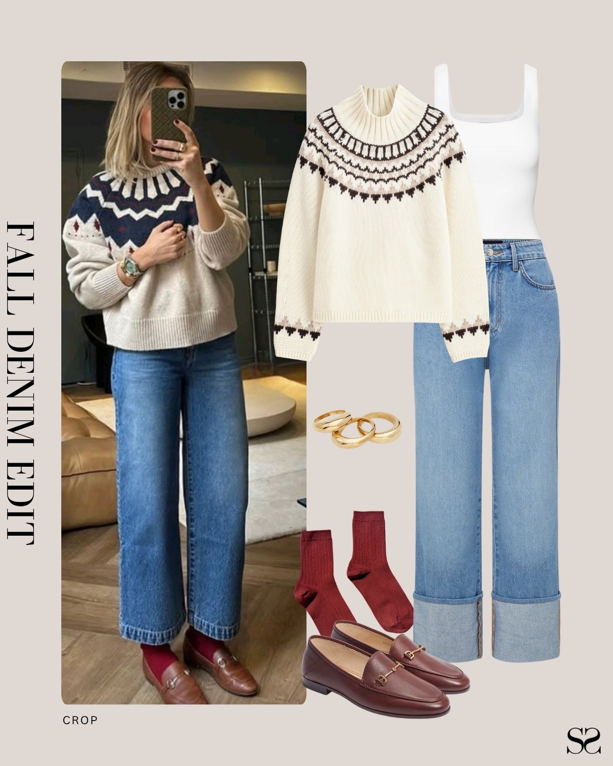 Fall Denim Edit: ways to style cropped ankle jeans: fair isle sweater, loafers, loafer socks

#falloutfit #denimlove #denimedit #anklejean #cropjean #classicstyle #pinterestoutfit


#LTKStyleTip #LTKSeasonal