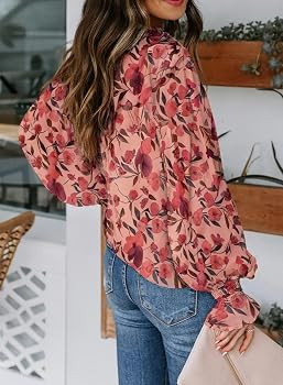 Biucly Women's Casual Boho Floral Print V Neck Long Sleeve Drawstring Tops Loose Blouses Button D... | Amazon (US)