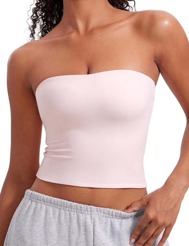 CRZ YOGA Butterluxe Double Lined Tube Tops for Women - Going Out Casual Tank Bandeau Crop Straple... | Amazon (US)