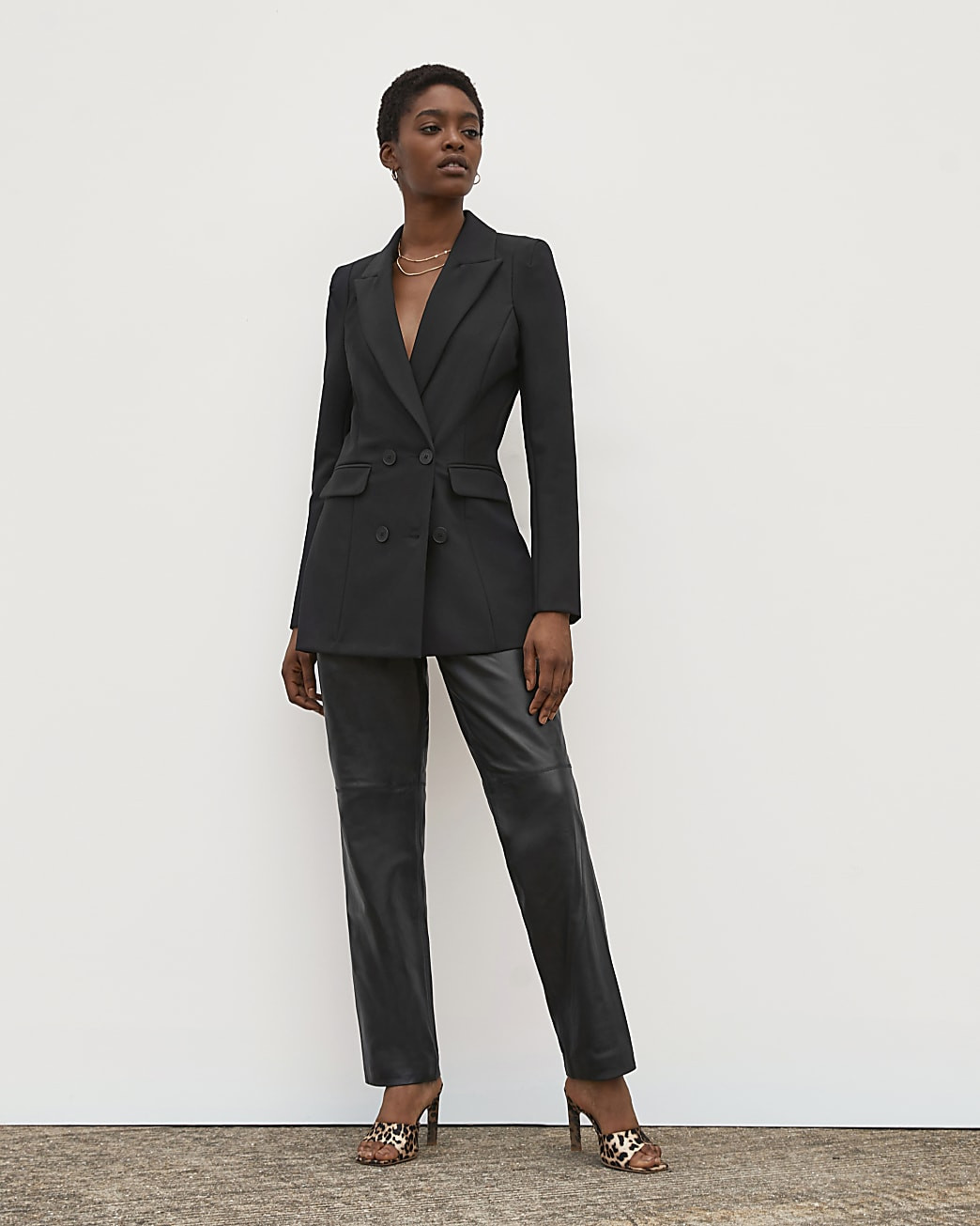 Black RI Studio Double Breasted Blazer | River Island (UK & IE)