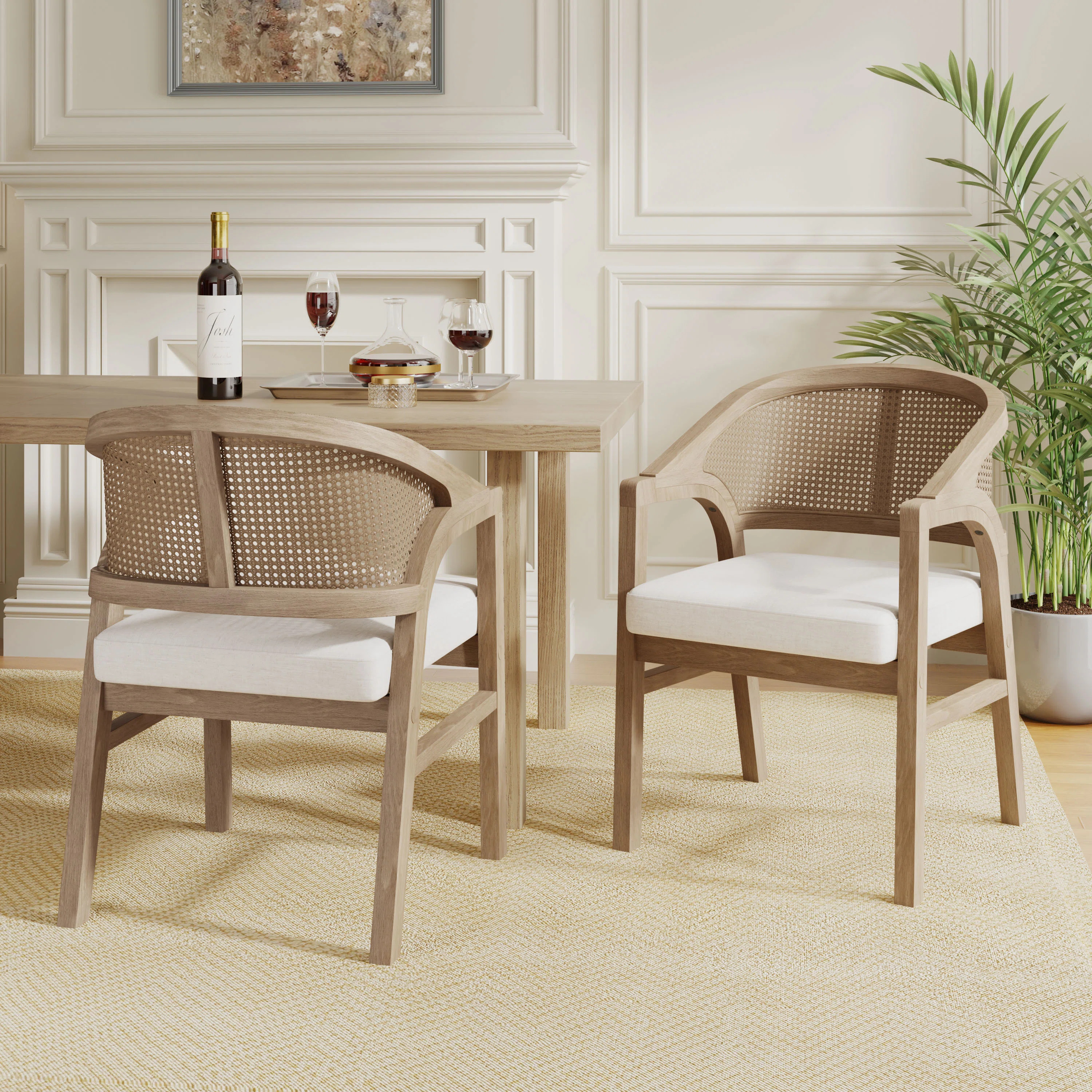 Stanley Wooden Dining Chairs with Cane Back & Upholstered Seat (Set of 2) | Wayfair North America