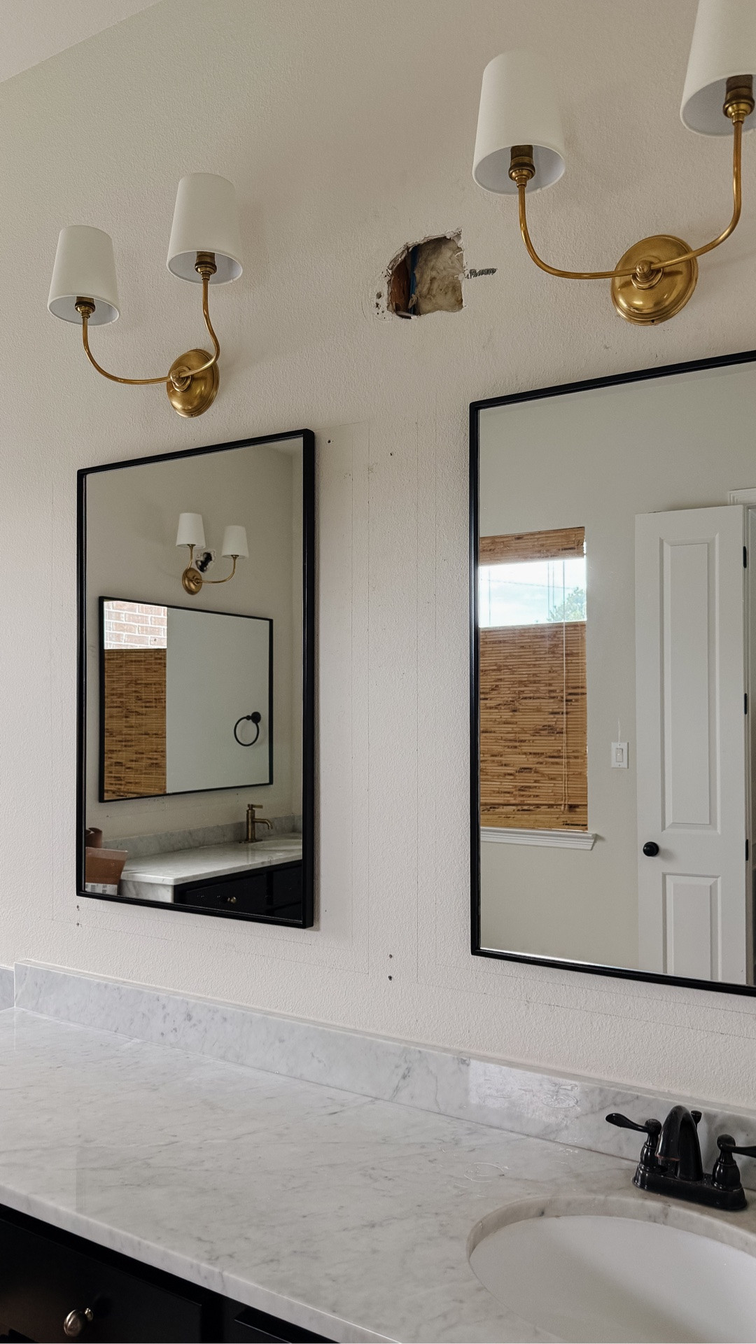 New brass double sconces for the bathroom makeover are up ✨

Also linking to a similar option for less!

black trim bathroom mirrors, bathroom lights, brass fixtures

#LTKHome