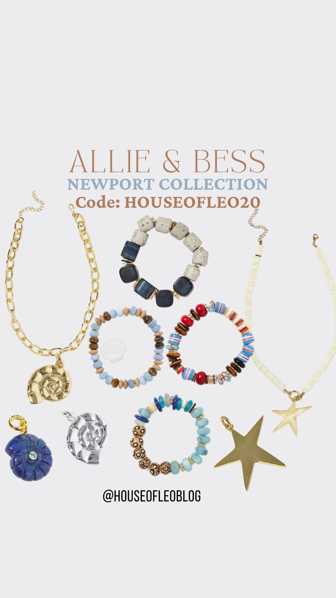 Code HOUSEOFLEO20. Beaded bracelets, star necklace.