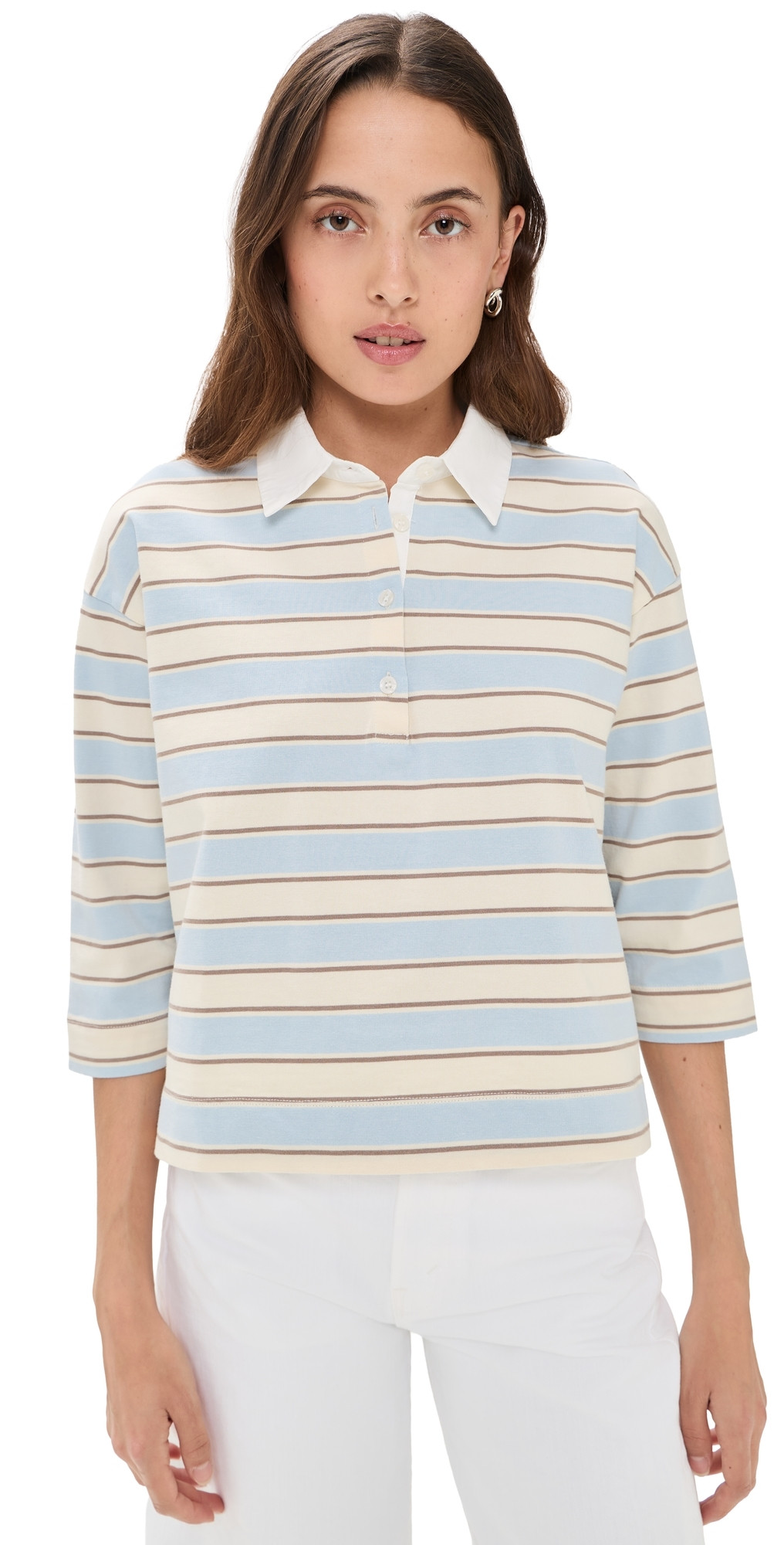 perfectwhitetee Daria Cotton Rugby Shirt Powder Blue Stripe M | Shopbop