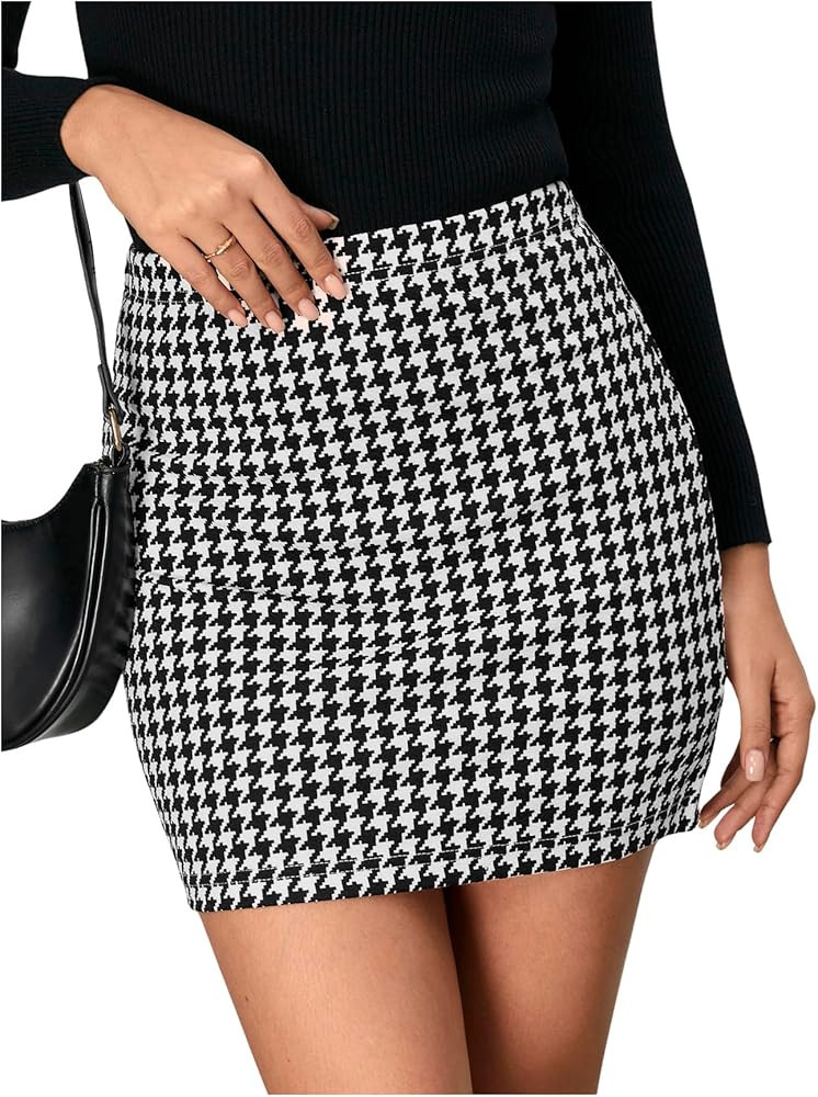 Floerns Women's Plaid High Waist Bodycon Mini Skirt | Amazon (US)