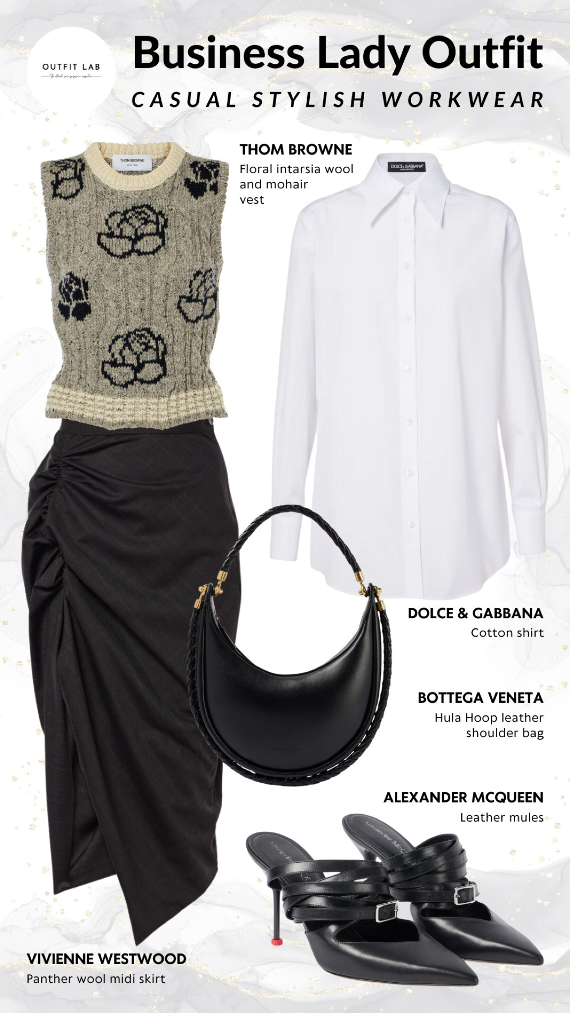 Casual Stylish Workwear: Business Lady Outfit – Shop Now!

Elevate your office style with this casual yet stylish workwear outfit perfect for a business lady. Featuring a chic Thom Browne vest paired with a sophisticated Vivienne Westwood skirt, and a crisp Dolce & Gabbana shirt. Complete the ensemble with elegant Alexander McQueen mules and a sleek Bottega Veneta bag. Perfect for maintaining a professional yet fashionable look at work. Shop now to enhance your business wardrobe with this stunning outfit!

#LTKStyleTip #LTKItBag #LTKWorkwear