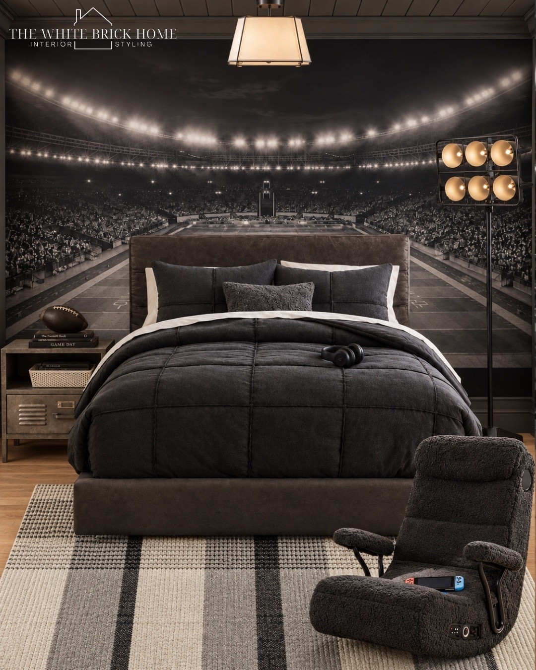 The ultimate game day bedroom - bold, moody, and designed for the sports obsessed teen who wants the stadium experience at home. 

Boys room, boys bedroom, kids room, kids bedroom, boys room rug, boys room bedding, boys room decor, boys room bedding, bigs room wall mural, boys room rug, kids room, kids bedroom ideas, football, football bedroom, sports themed football room, bedroom ideas, gamer chair, boys gamer chair, bedroom ideas, bedroom teen, sports bedroom, sports room ideas, wayfair boys room, pottery barn teen boy, teen boy bedroom, football bedroom

#LTKHome #LTKSeasonal #LTKKids