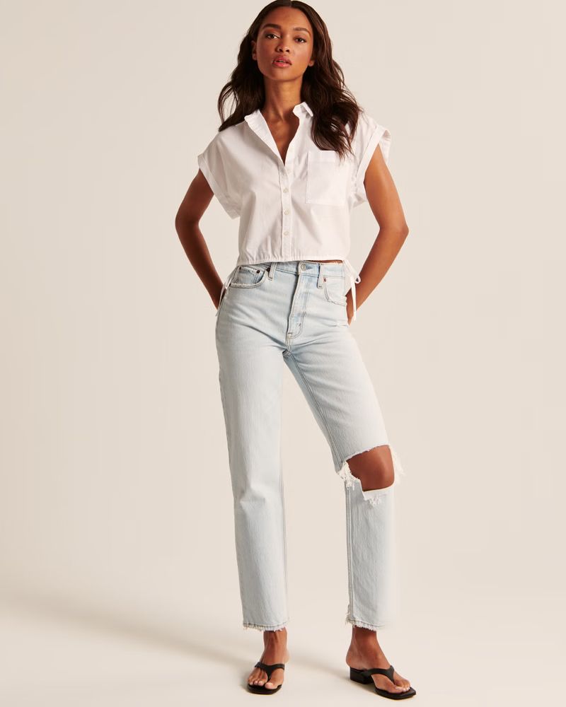 Cinched Hem Button-Up Shirt | Abercrombie & Fitch (US)