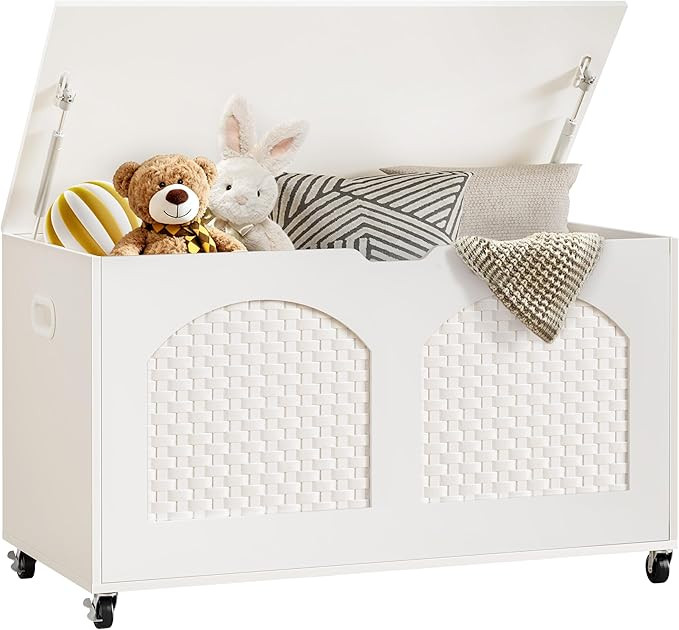 Storage Chest with Wheels,Sturdy Entryway Bench Supports 220 lb, Shoe Bench, Safety Hinge, U-Shap... | Amazon (US)