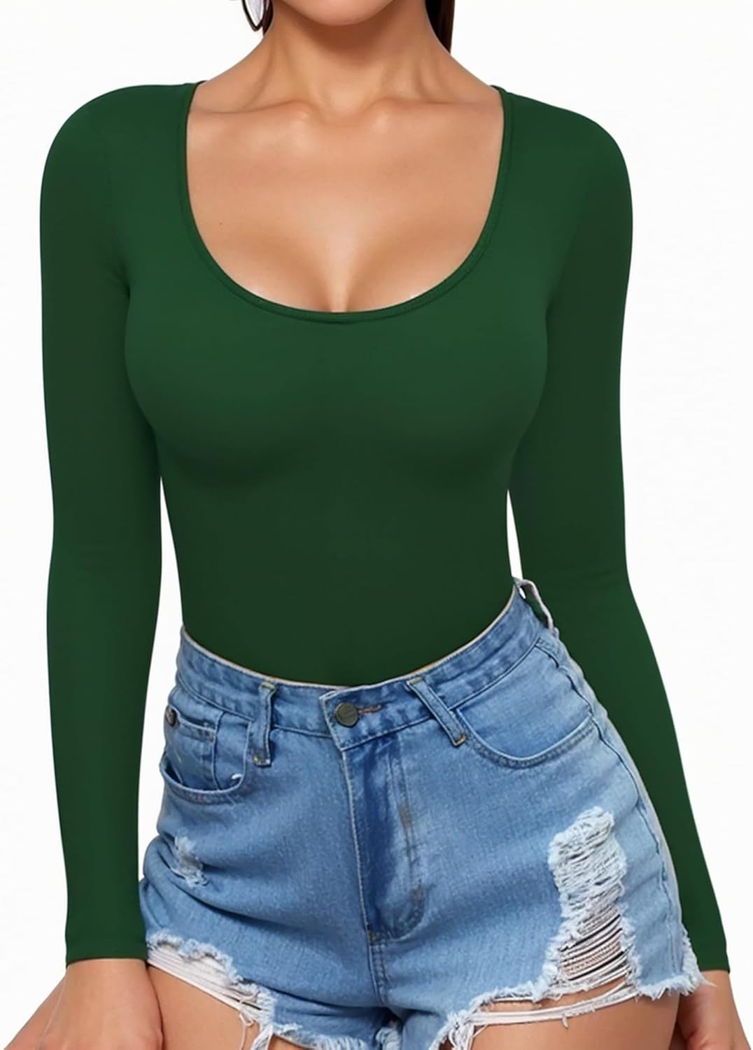 MANGOPOP Women's Scoop Neck Long Sleeve Slim Fit T Shirt Tunic Tops Tee | Amazon (US)