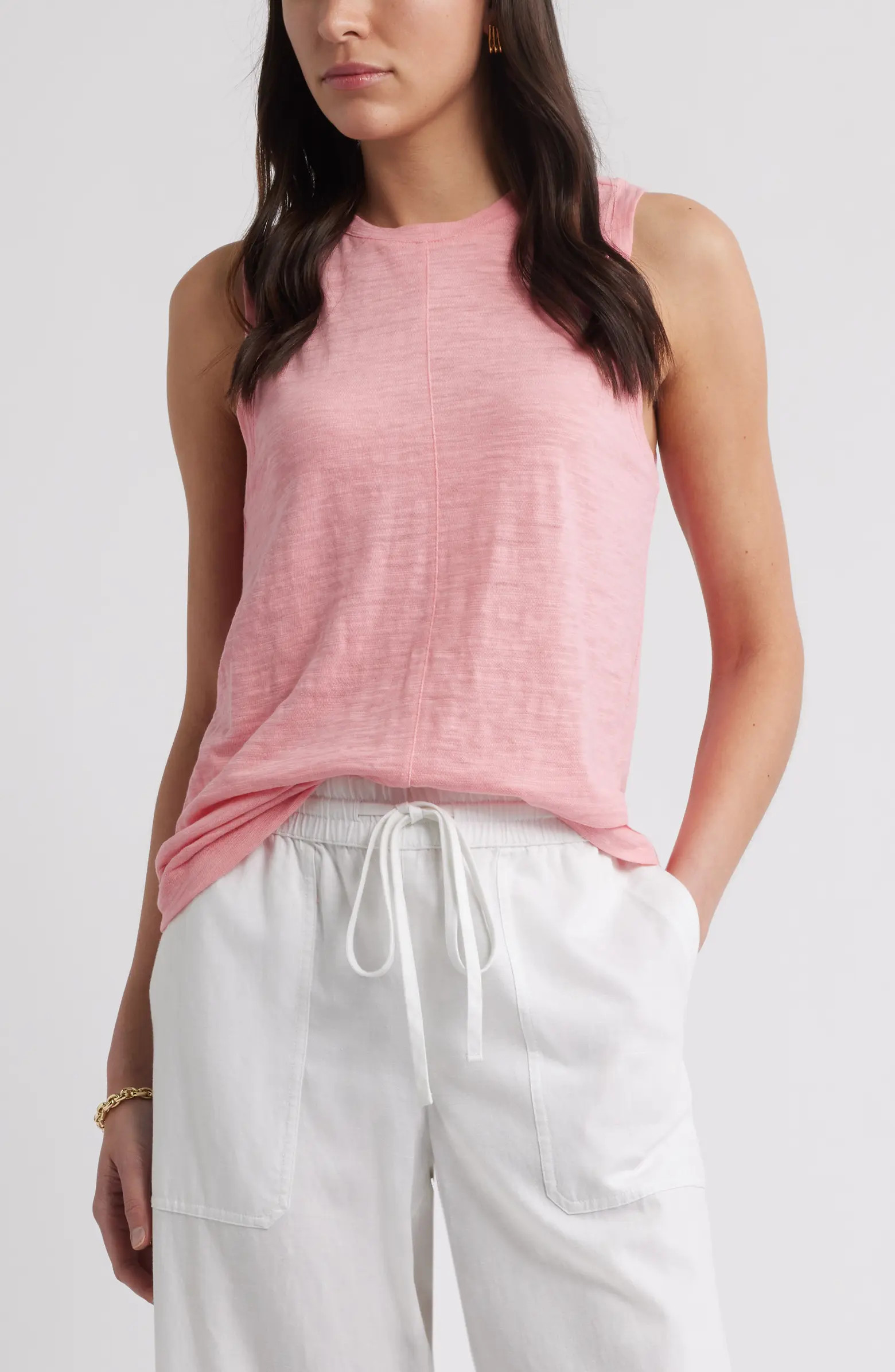 Sleeveless Cotton Blend Crewneck T-Shirt | Nordstrom