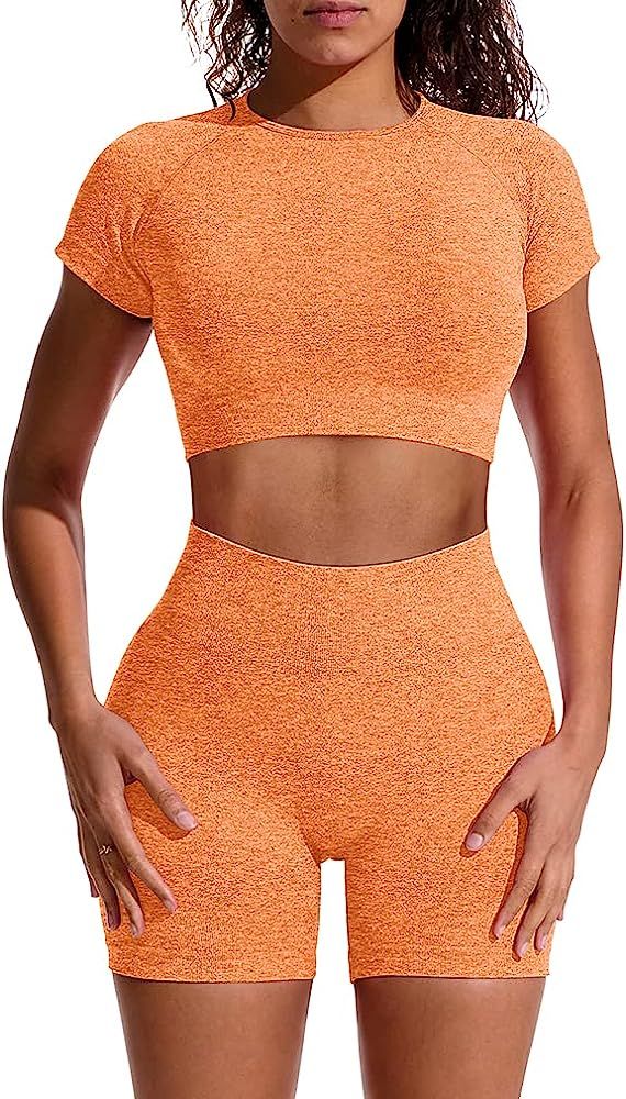 GXIN Women Workout 2 Piece Outfit Yoga Stretch Top Set High Waist Sport Shorts | Amazon (US)