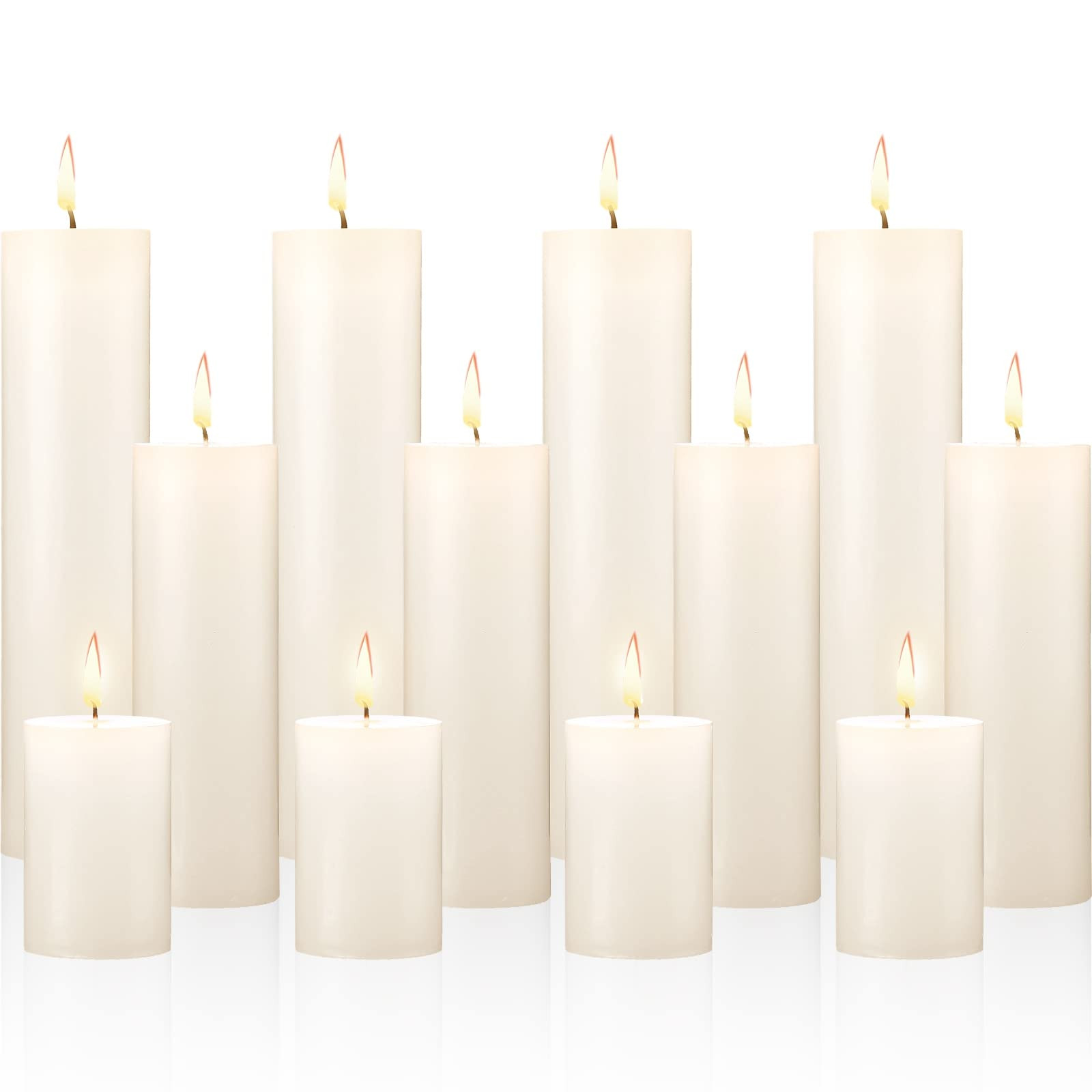Nuogo 12 pcs Ivory Pillar Candles Dripless Unscented Candles Paraffin Wax Tall Tapers for Wedding... | Amazon (US)