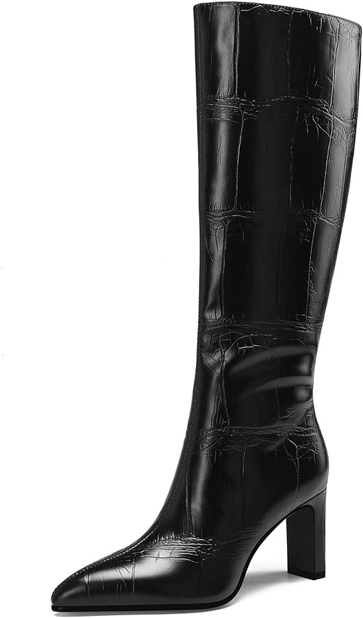 Women's Chunky Heel Pointed Toe Knee-high Boots | Amazon (US)