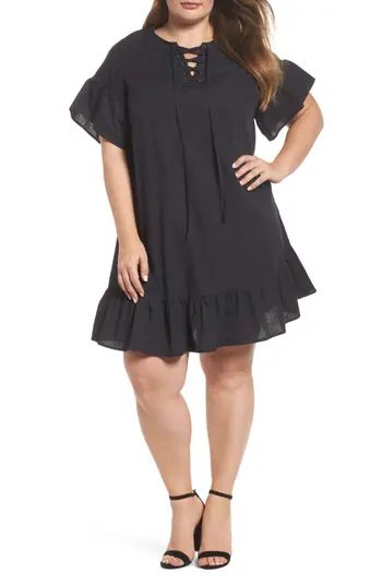 Plus Size Women's Lucky Brand Lace-Up Poplin Dress | Nordstrom