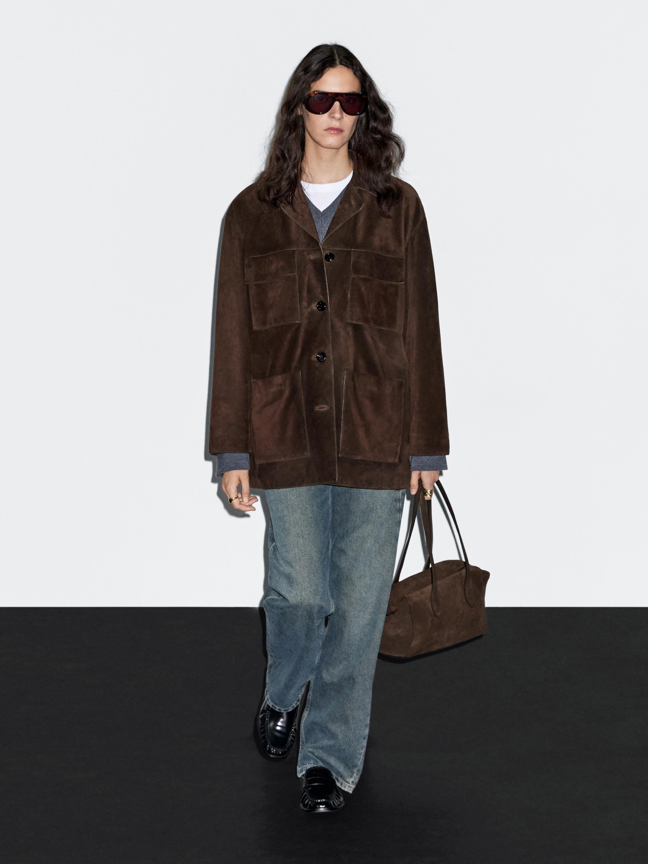 Split suede leather jacket with pockets | Massimo Dutti UK