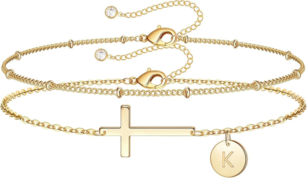 M MOOHAM Easter Basket Stuffers for Kids Teens - Initial Cross Bracelets for Women Teen Girls, 14... | Amazon (US)