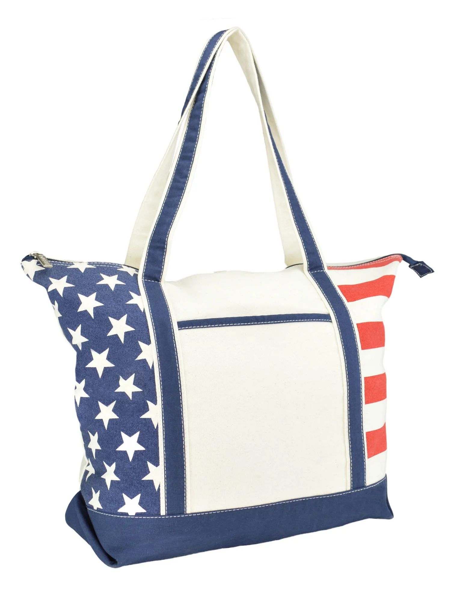 DALIX Stars and Stripes Zippered Cotton Canvas USA 4th of July Patriotic Handbag Shopping Tote | Walmart (US)
